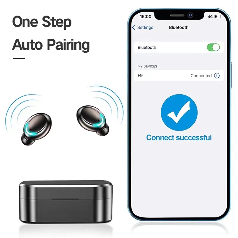 F9 TWS căști Bluetooth cu microfon V5.3 cip hands free în ureche zgomot anulare căști Bluetooth wireless HiFi sport căști_voghion.com