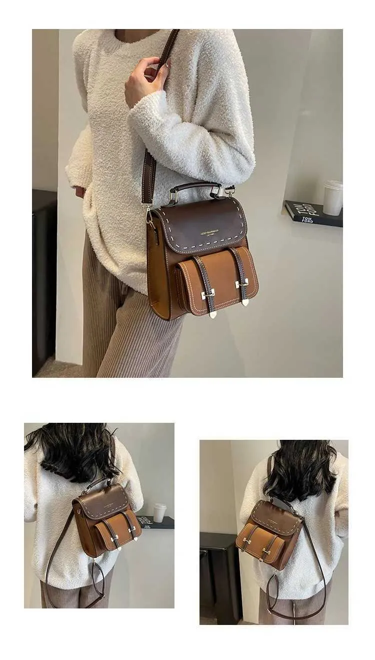Vintage Farbblock Rucksack Und Umhängetasche Für Damen_voghion.com