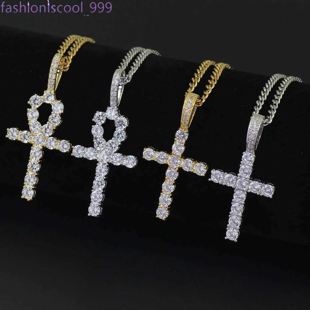 Hip Hop Cross Diamonds Pendant Necklaces for Men Women Gift Necklace Jewelry Gold Plated Copper Zircons Cuban Link Chain_voghion.com