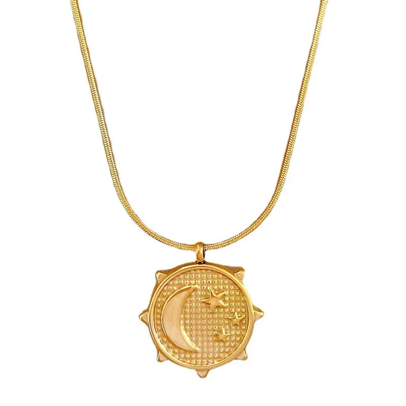 Pendant Necklaces Steel Moon Star Necklace Metal Fishing Wire Golden Irregular Curved Sun And Couple For Woman Designer_voghion.com