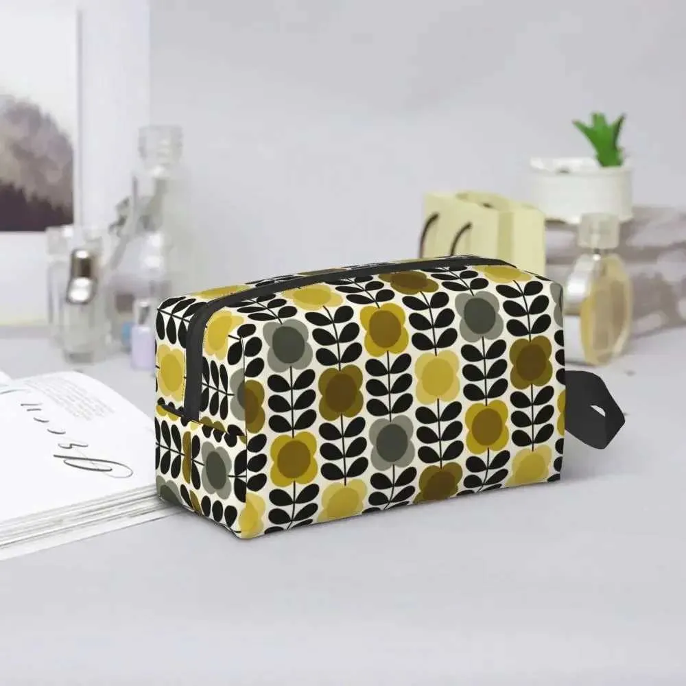 Tilpasset Orla Kiely Spot wer Tørret Gul Grå Dame Makeupæske med Stor Kapacitet Skønhedsopbevaringspose Y241023_voghion.com