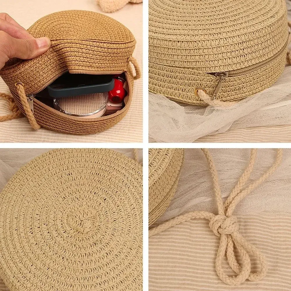 Borsa da spiaggia in paglia intrecciata a mano, realizzata a mano in rattan, realizzata a mano in maglia color caramella, da donna_voghion.com