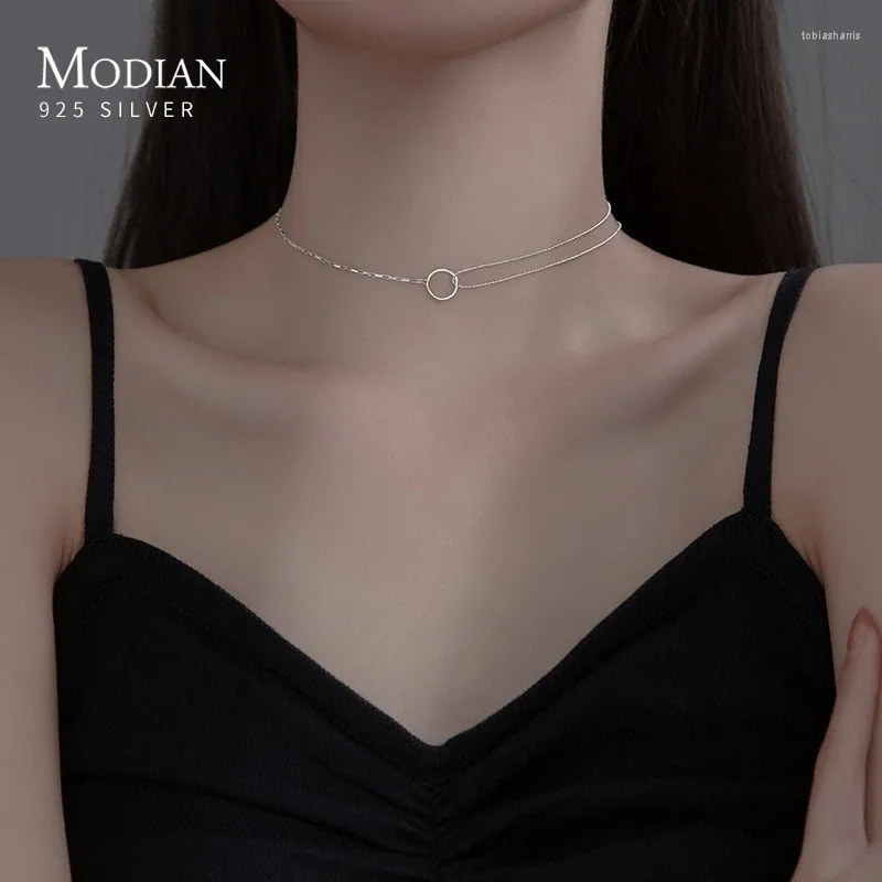 Łańcuchy MODIAN Sterling Sier Asymetryczny naszyjnik typu choker z kółkiem Oryginalny design Codzienna impreza dla kobiet Biżuteria artystyczna_voghion.com