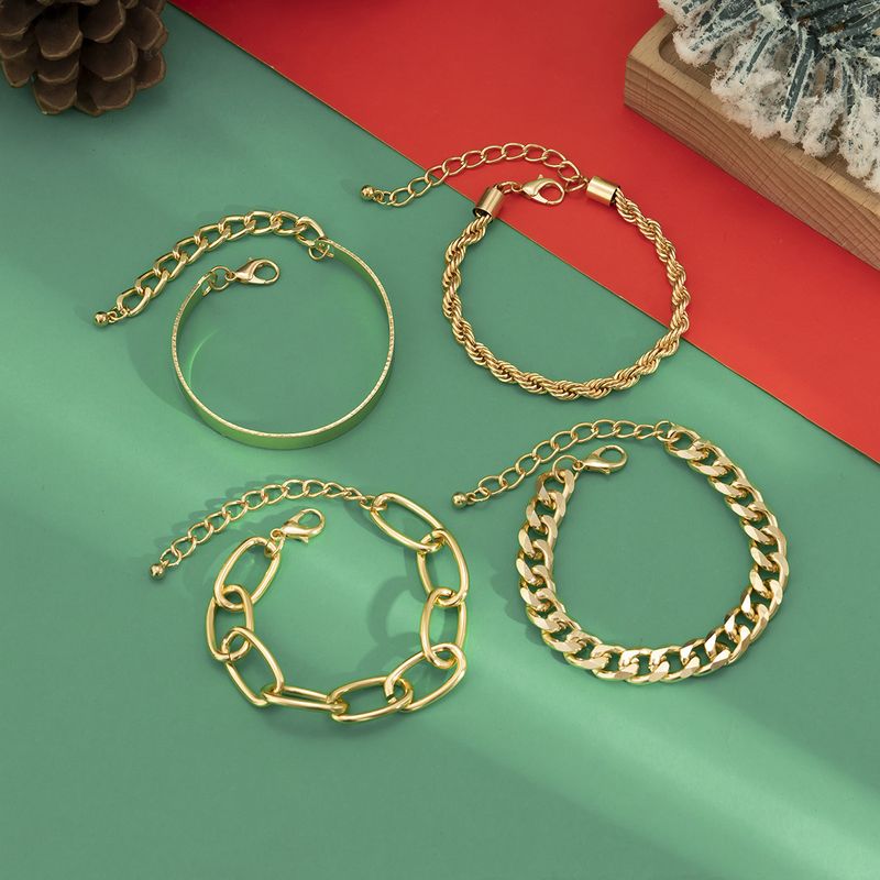 Pulsera lisa de metal apilable estilo navideño con hebilla cubana estilo hip hop para mujer_voghion.com