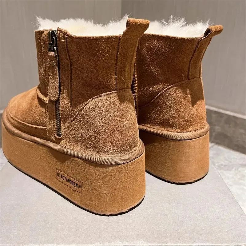 2024--Stivali da neve in cotone con tacco alto da donna, con cerniera, suola spessa, scarpe in feltro morbido per l'inverno, calde e comode_voghion.com