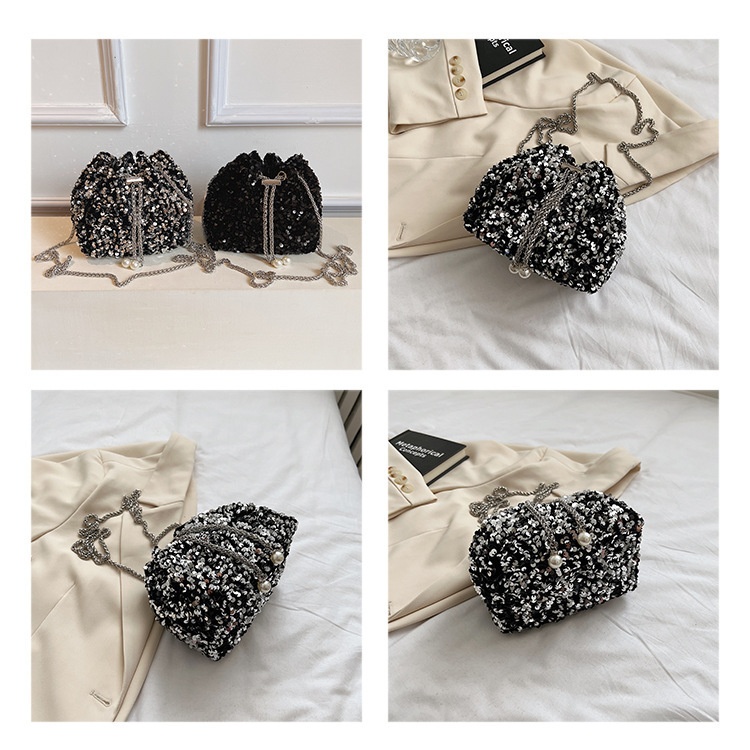 Fashionable and Personalized Sequin Bag for Women in 2024 New Korean Version Bucket Bag Stylish Shoulder Bag Trendy Crossbody Dinner Bag_voghion.com