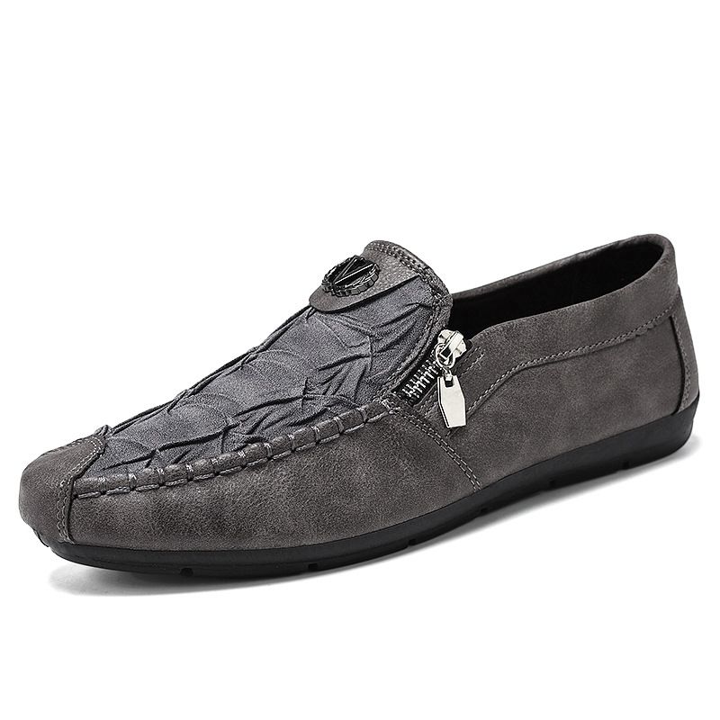Men's Shoes Four season single retro zipper, casual leather men's slip-on, lazy soft-soled driving pea shoes, men_voghion.com