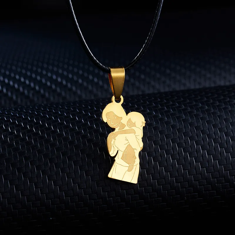 Pendant Necklaces Personality Mothers Day Stainless Steel Mom Necklace For Women Gift Gold Color Chain Baby Leather_voghion.com