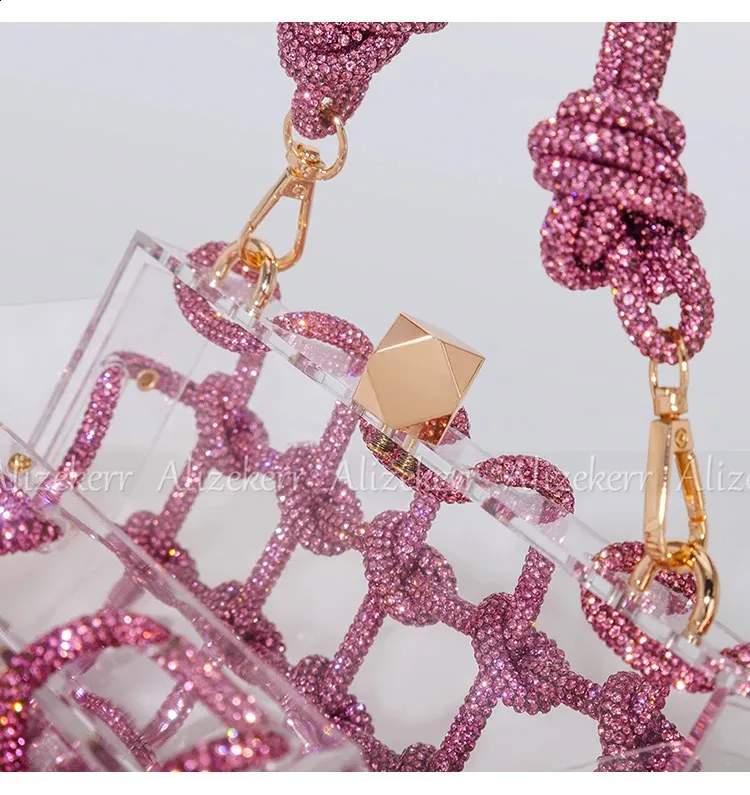 Bolsos de mano de noche con caja de acrílico transparente Dia para mujer, bolsos de mano y carteras de mano con cuerda anudada tejida, para bodas y fiestas_voghion.com