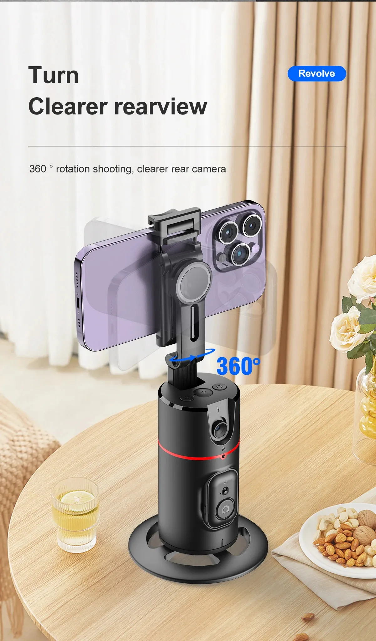 Selfieshow P02 Gimbal 360 Rotation AI Automatic Tracking Shooting Stabilizer Detachable Phone Clip Mini Selfie Stick_voghion.com