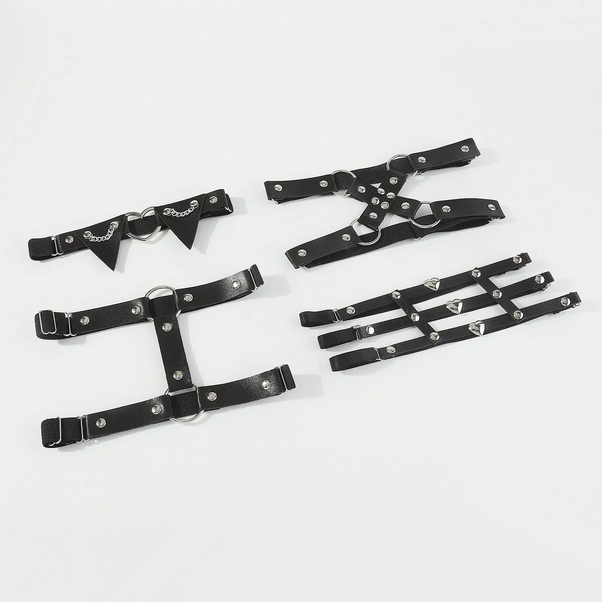 Fußkettchen 2023 Sexy Gothic PU-Leder Nieten Beinring Punk Cool Pats Mädchen Pfirsich Herz Oberschenkelkette Weibliche Körperzubehör_voghion.com