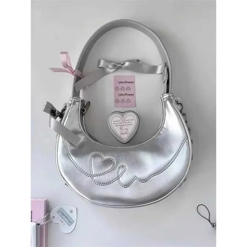 Y2K Vintage Coréen Argent Épaule Demi-Lune Petit Portefeuille Dames Sac À Main Sacs Sous Les Aisselles Sacs À Main Sacs À Main FemmesC241210_voghion.com