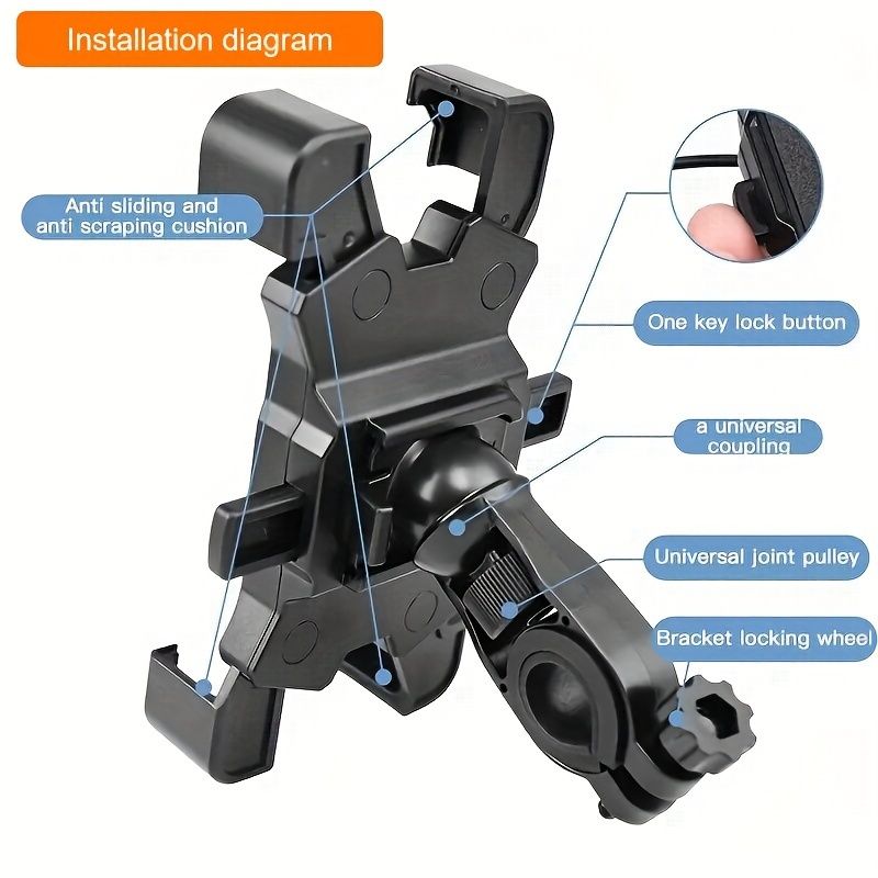 1pc Bicycle Motorcycle/bicycle Holder, Supports All Models From 12.19-17.27 Cm, 360° Rotating Phone Holder_voghion.com