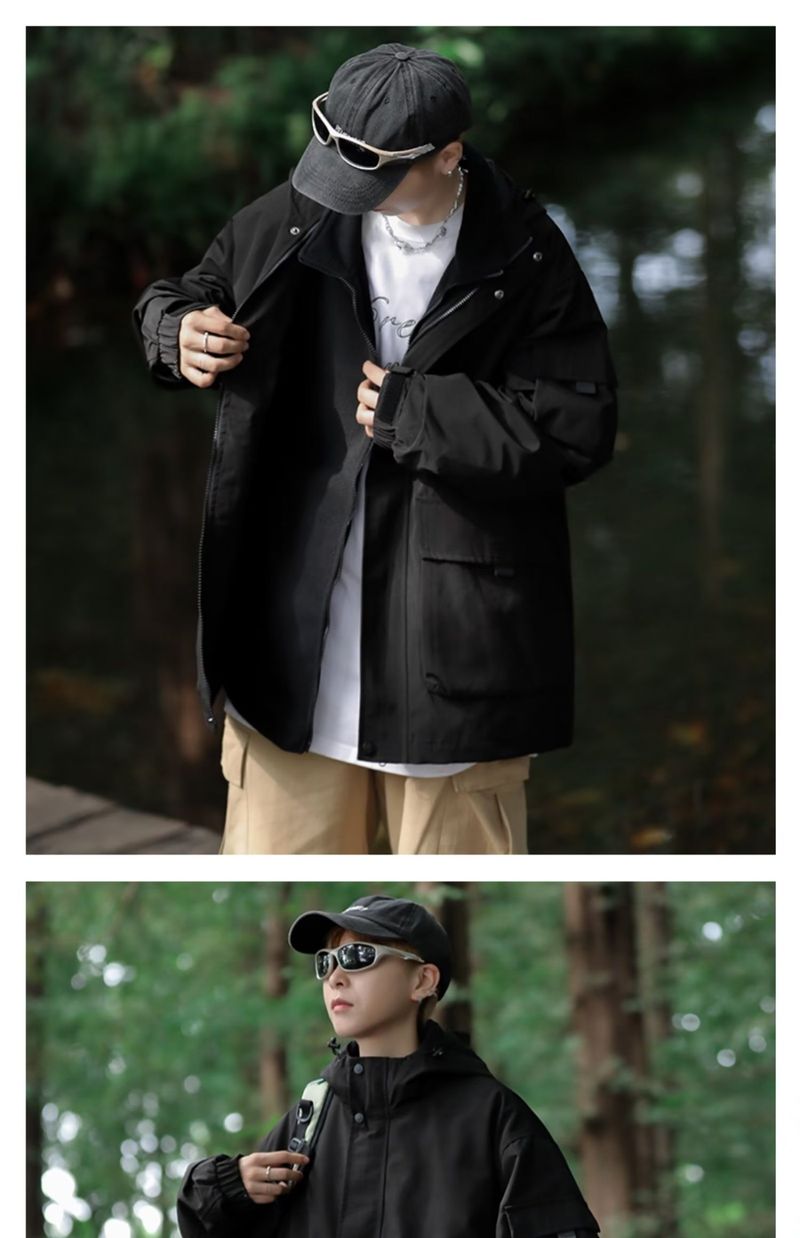 Funktionale zweiteilige Arbeit für Herren Frühling Herbst Outdoor Bergsteigen und Laden Windjacke lose lässig_voghion.com