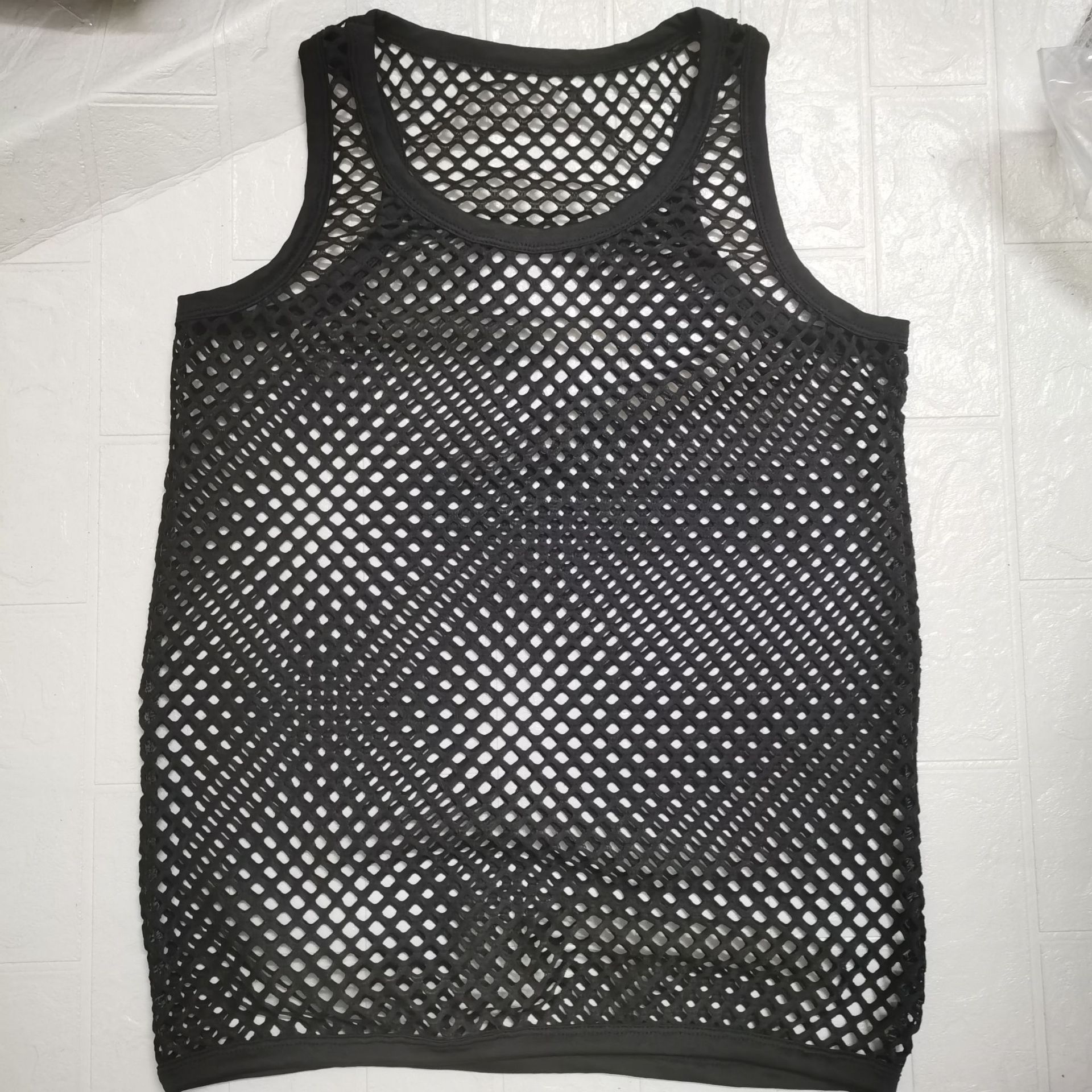 men's clothing fishnet vest mesh transparent vest men's sense of perspective breathable I-shaped mesh vest trendy boys_voghion.com