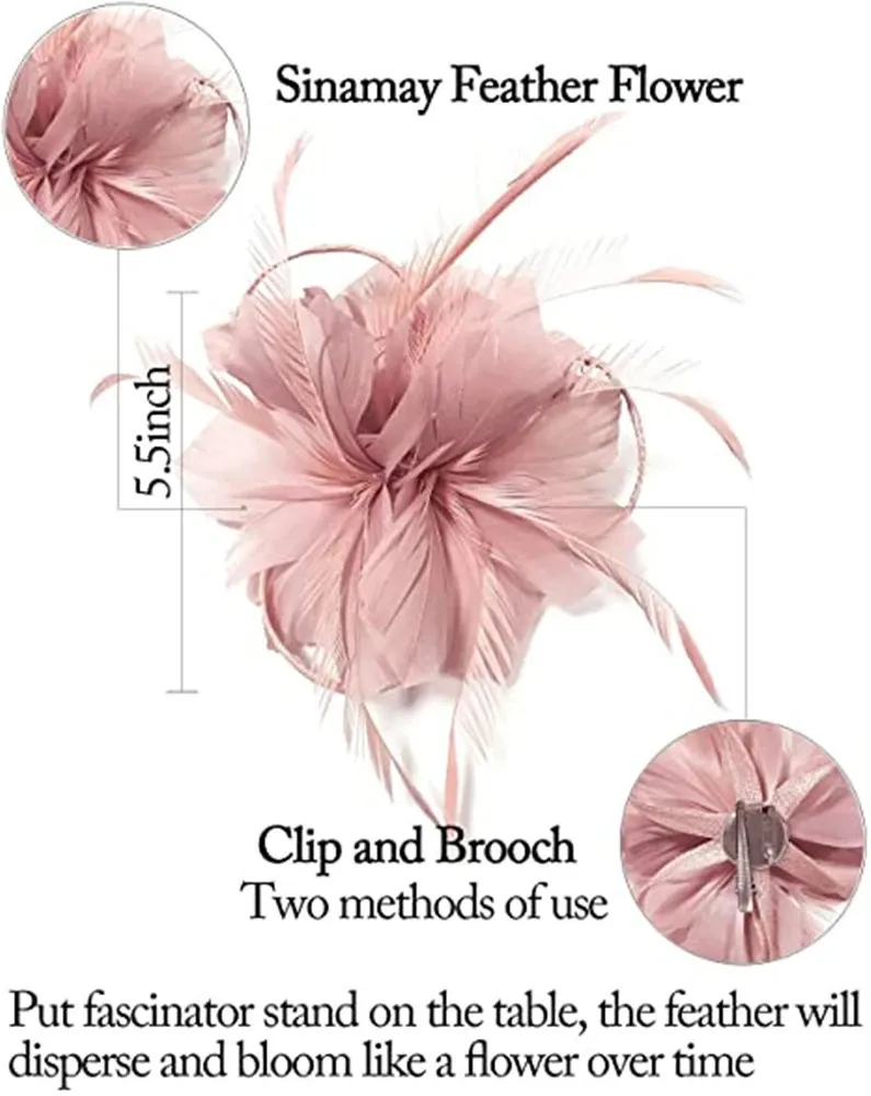 Spilla a forma di fiore di piuma GRIGIO Fermaglio per capelli Copricapo Fascinator Spilla Fermaglio per capelli per donna Copricapo con PLUMAs Accessori per piume da donna 24071_voghion.com