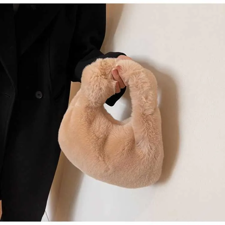 Portafoglio da donna con manico corto Fi Cluh carino Wen Fur Small Half Mo caldo peluche borsa da polso Y241106_voghion.com