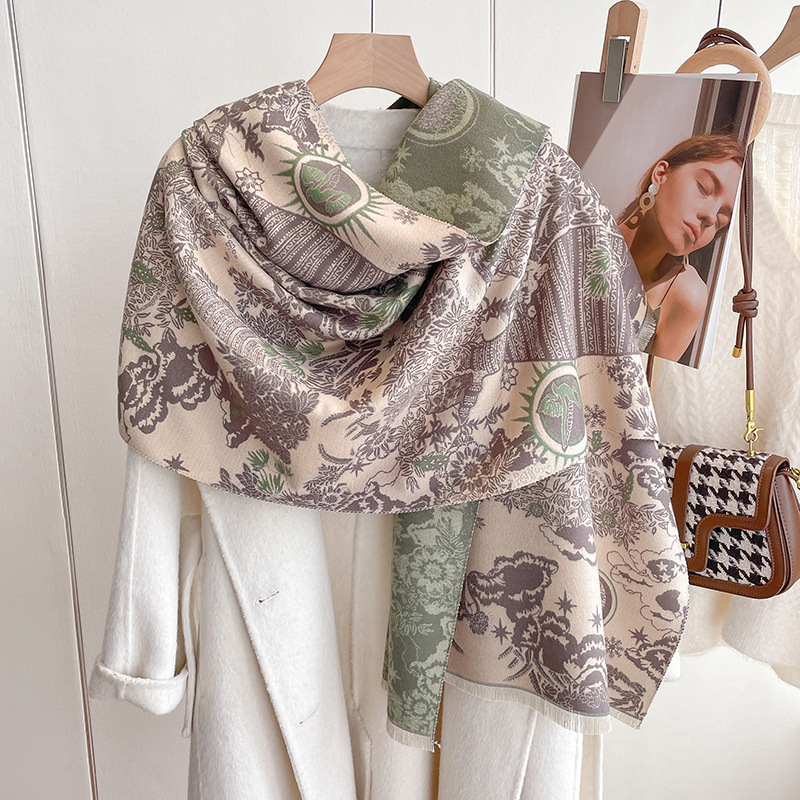 Scarf for women in autumn winter, Korean version, double-sided national style air conditioning shawl, dual purpose, new_voghion.com