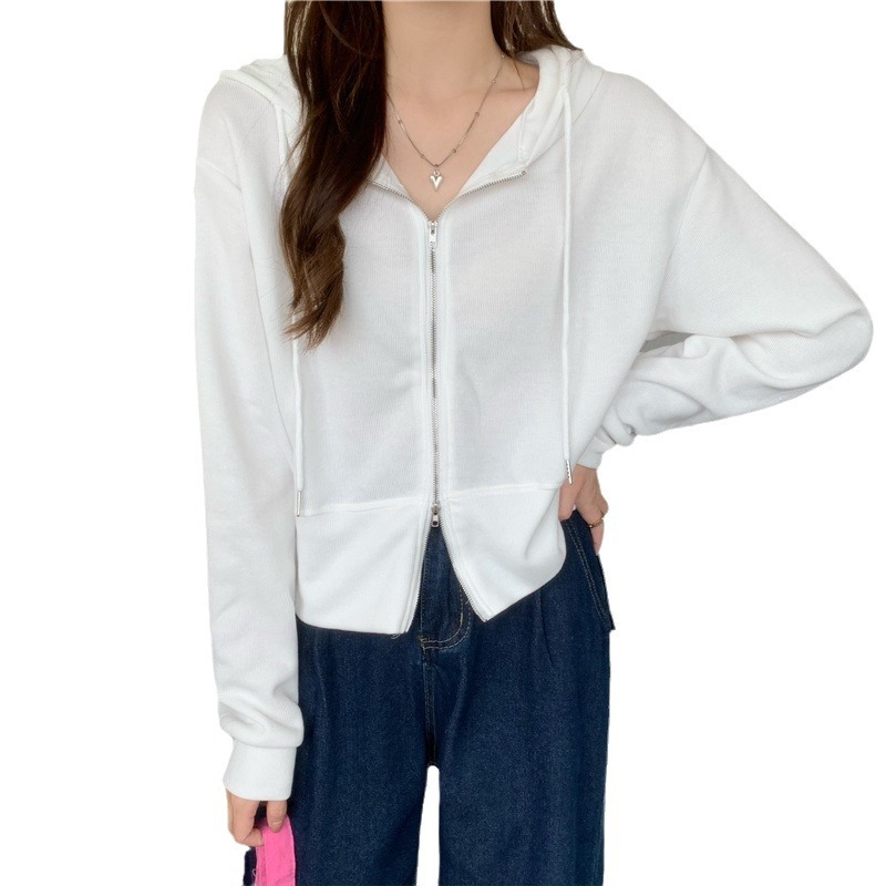 Damen Kapuzenpullover Mit Reißverschluss Lockerer Herbststyle_voghion.com
