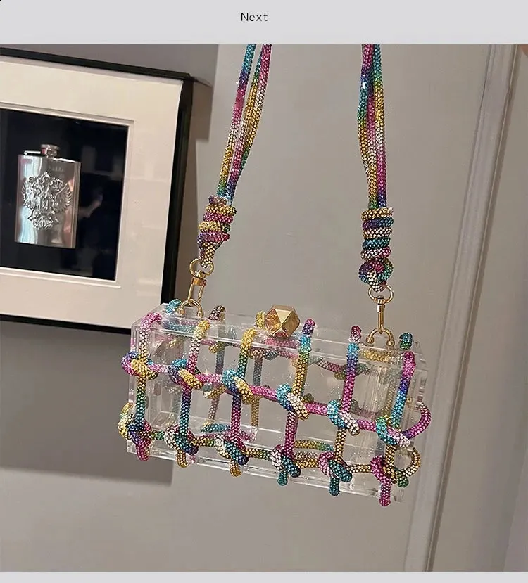 Dia átlátszó akril dobozos esti kuplungtáskák női butik szőtt csomózott kötél rhie pénztárcák és kézitáskák esküvői parti_voghion.com