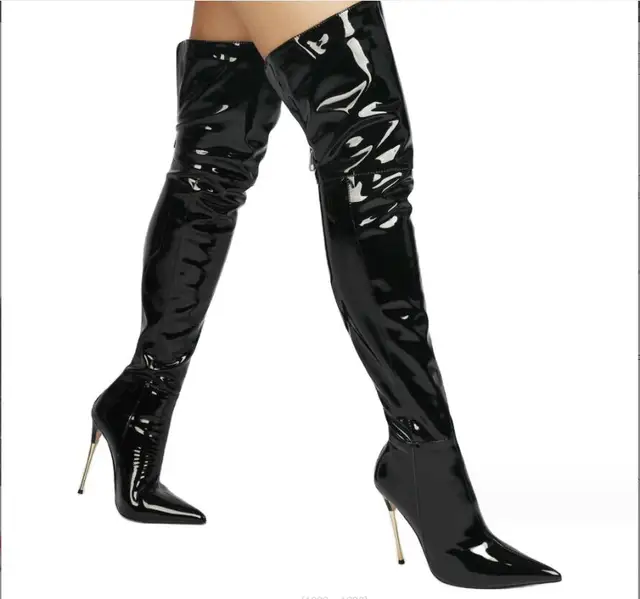 Winter Autumn Heel Women's Stiletto Over Knee Patent leather pointed Leather Woman Slim Fit Thigh High Boots_voghion.com