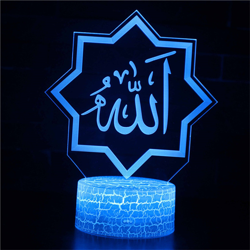 3D LED noční světlo 16 barev s dálkovým ovládáním, noční světlo do ložnice, ramadánská dekorace, dárek, islámská citadela, USB stolní lampa_voghion.com