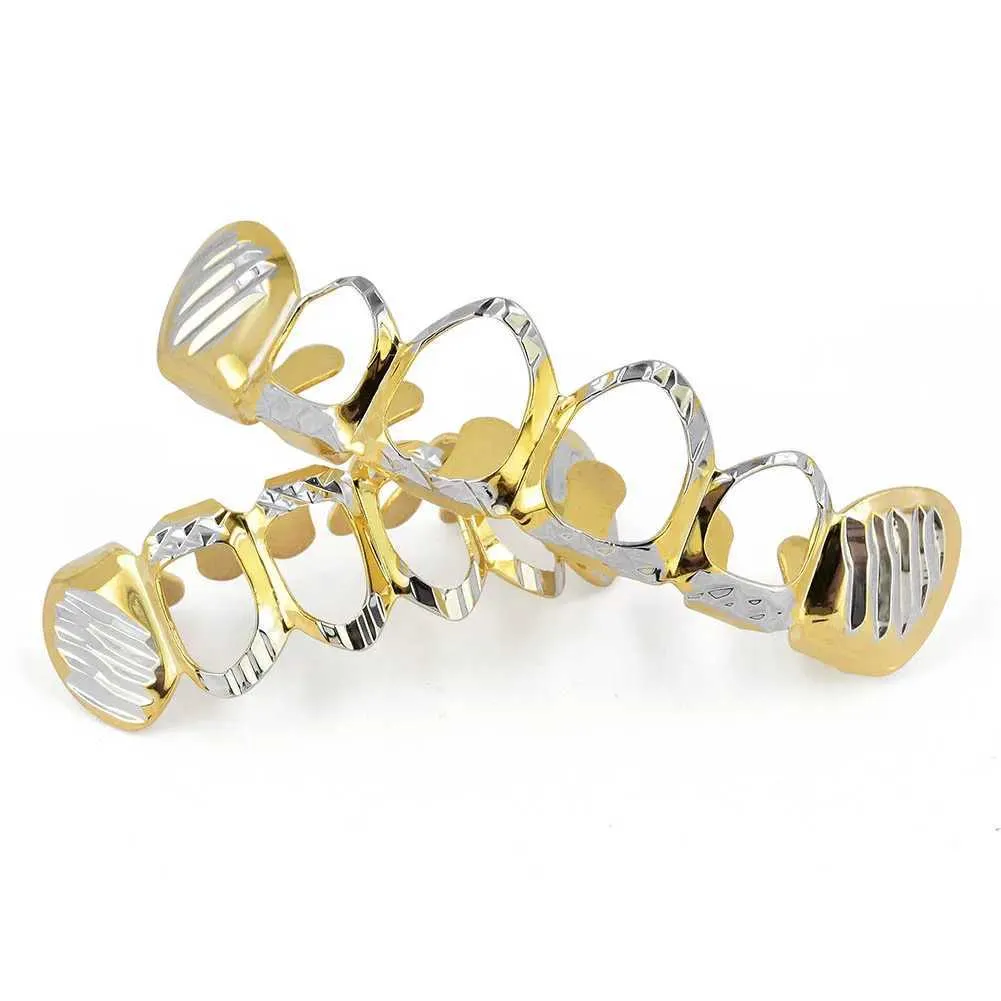 RACHELZ Hip Hop Wzór 6/6 Hollow Teeth Grills Punk 14K Złoto Platerowane Dental Grill Dla Kobiet Mężczyzn Nakładki Na Zęby Dekoracje Aparaty Ortodontyczne_voghion.com