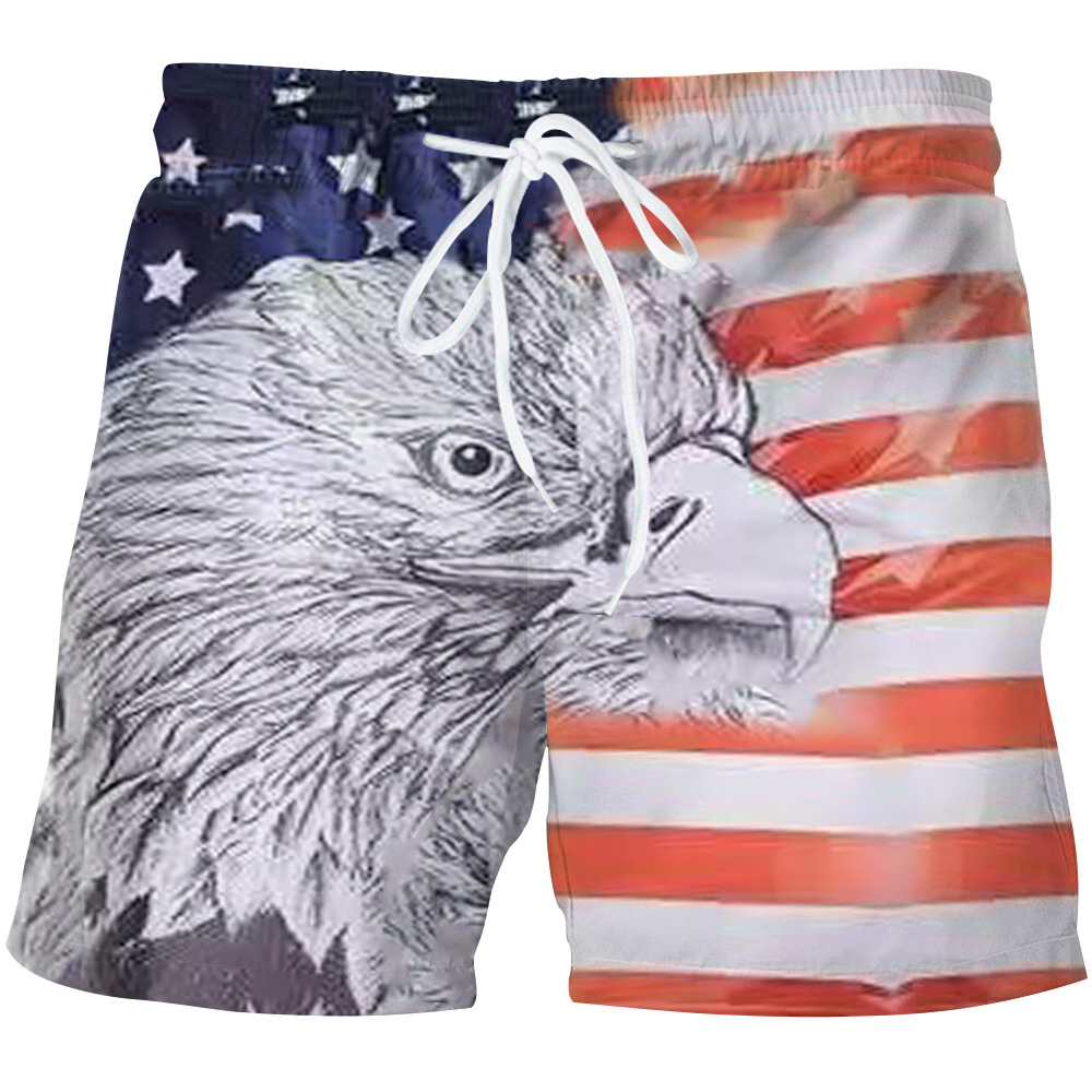 Summer New Beachwear Short d'impression numérique 3D pour drapeau du jour de l'indépendance des sports pour hommes_voghion.com