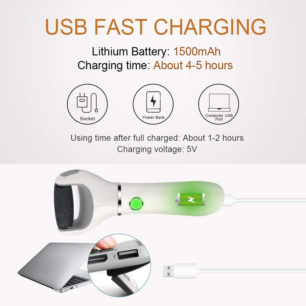 Elektrischer, wiederaufladbarer Fußschleifer mit USB-Aufladung, Fersenfeile, Schleif-Peeling, Pediküre-Maschine, Fußpflege-Werkzeug, Schleiffeile, abgestorbene Haut_voghion.com