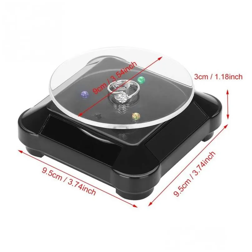 Suporte Organizador de Jóias 360 Graus Solar Showcase Giratório Relógio Telefone Rotação Caixa Suporte Com Luz Led Anel Uma Gota_voghion.com