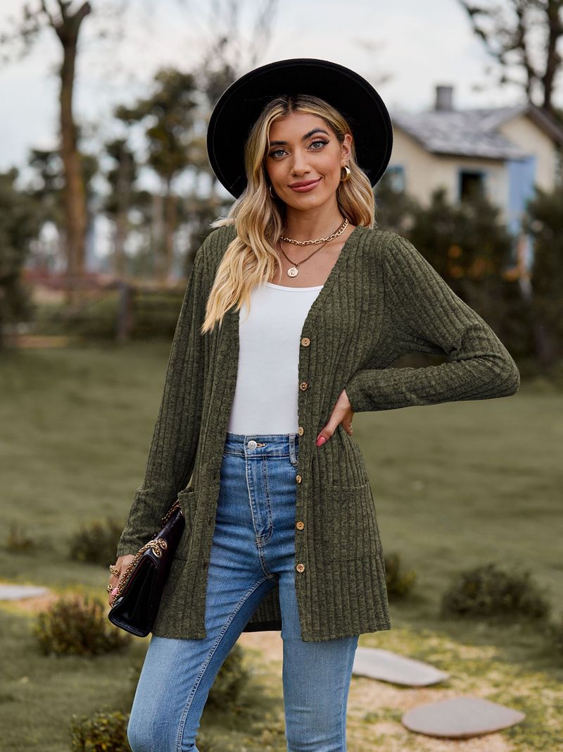 Neue kleidung gebürstet pit streifen einfarbig langarm frauen strickjacke jacke_voghion.com