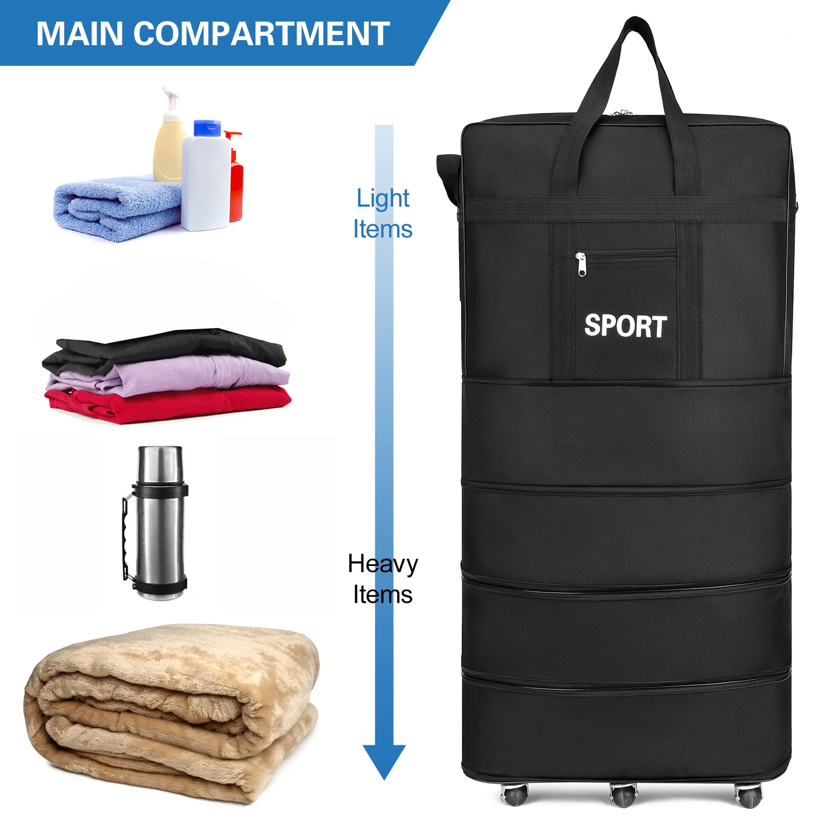 Expandable Suitcase Foldable High Quality Rolling For Travel Business Large Capacity Lage Storage Bag_voghion.com