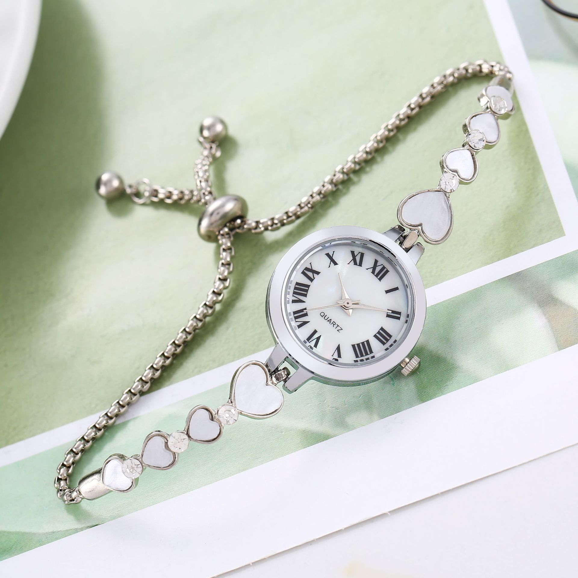 Women's Fine Band Heart Heart Bracelet Watch Water Diamond Shell Bracelet Watch Adjustable_voghion.com