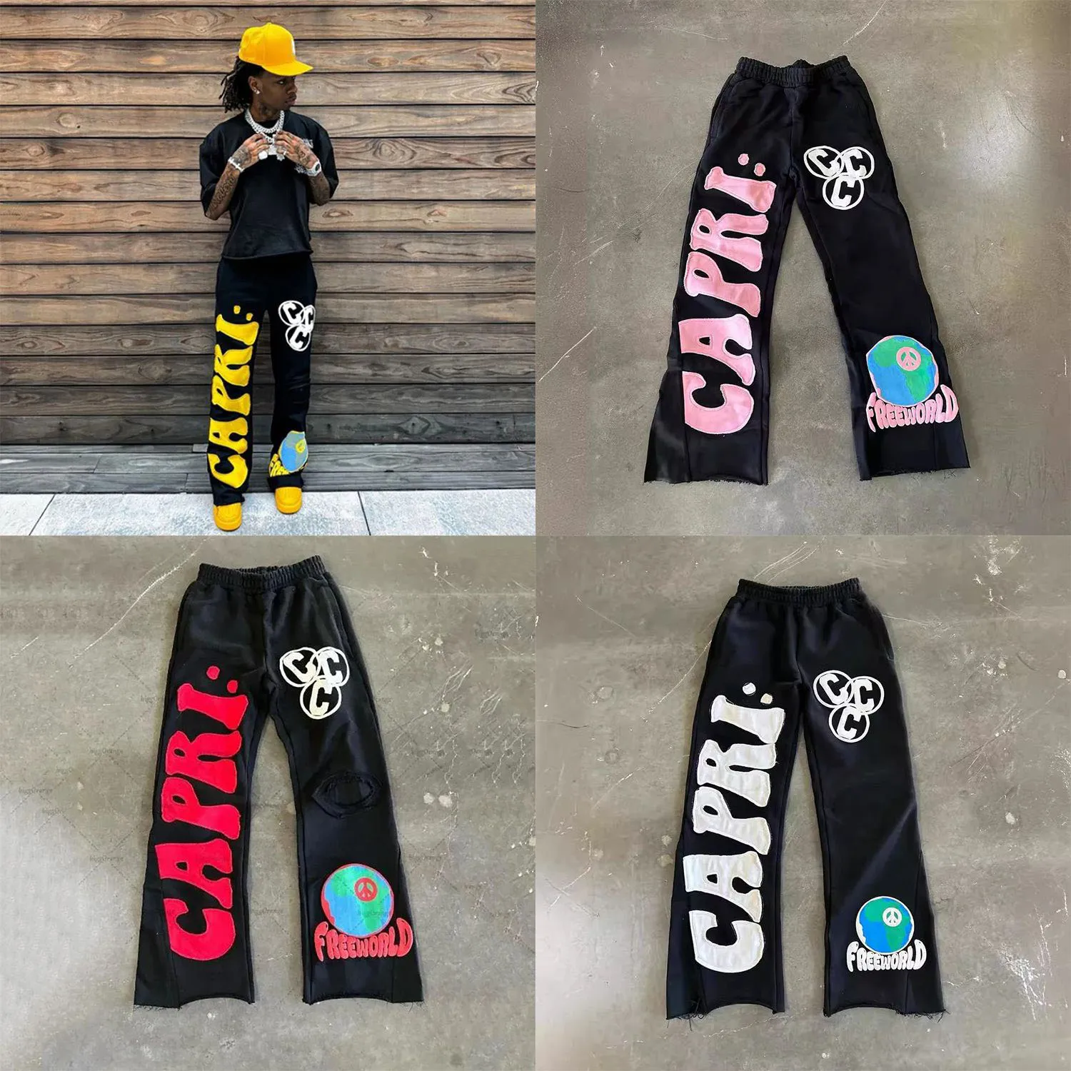 Herrenhose mit Buchstaben-Grafikdruck, Street-Style, für Damen und Herren, Y2K, Vintage, Sport, lässig, trendig, Jogginghose mit weitem Bein_voghion.com