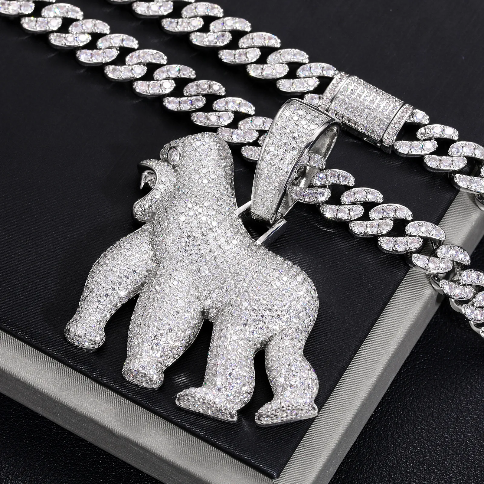 Voller Vvs-Moissanit-Anhänger mit Gorilla-Motiv, Bling-Sterlingsilber, Pass-Diamanttest, Hiphop-Schmuck für Männer_voghion.com