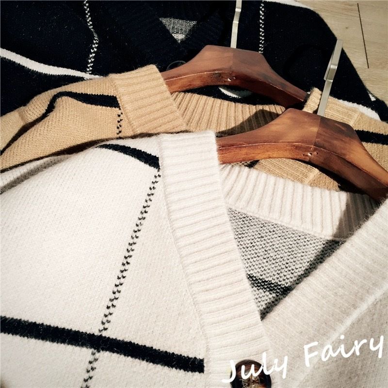 Women's Clothing autumn and winter new Korean thickened plaid cardigan female version versatile student single breasted_voghion.com