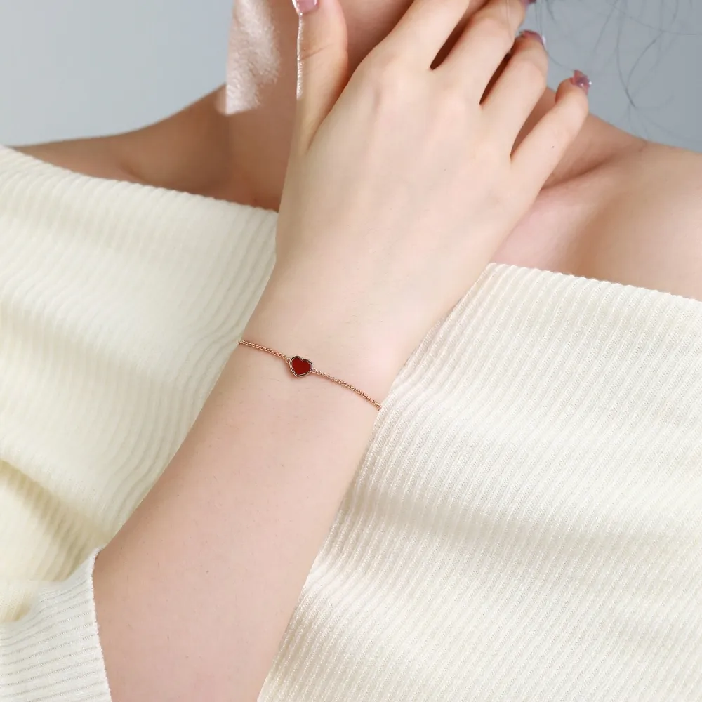 Red Chalcedony Heart Bracelet In Sterling Silver For Anniversary_voghion.com