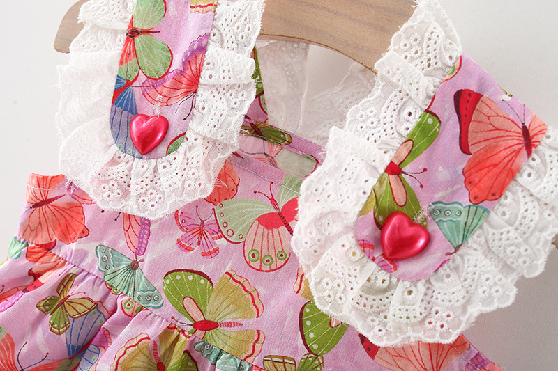 Vestito da neonata in cotone con stampa a farfalla in pizzo estivo_voghion.com
