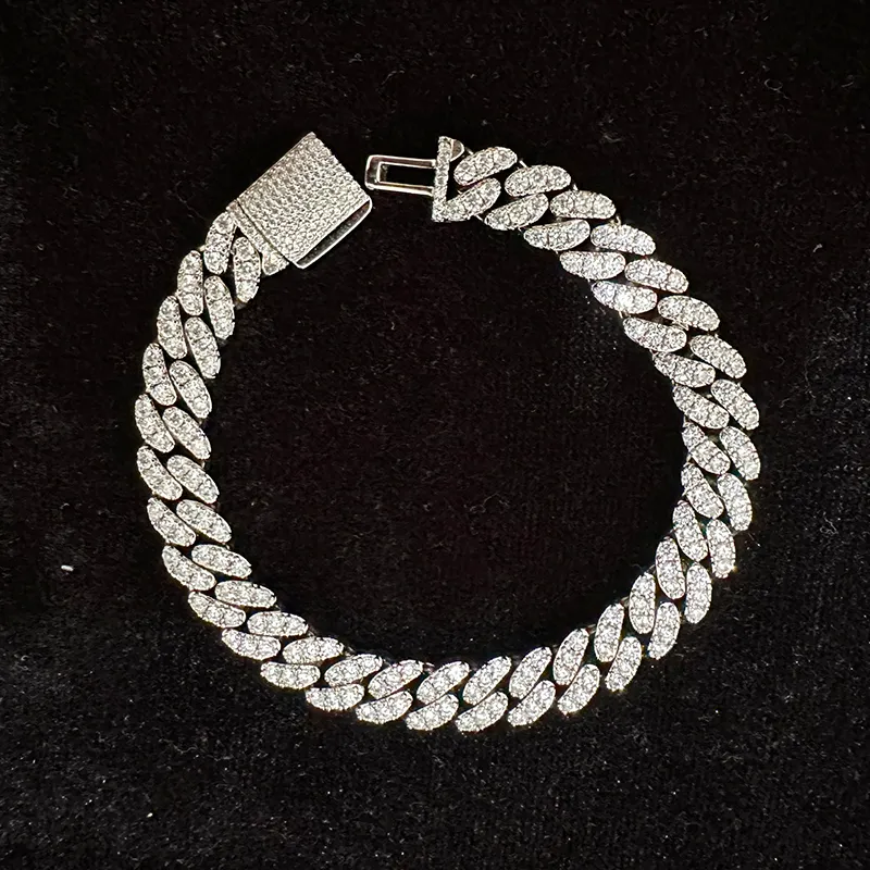 Collana con catena cubana K con moissanite VVS da 8 mm, placcata in oro, con test del diametro, in argento, per gioielli hip hop_voghion.com