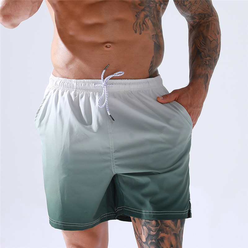 Men's Gradient Print Quick-Dry Swim Shorts Beach Surf Board Shorts With Floral Design - Streetwear Casual Shorts (S-XXL) - Green/Blue/Purple Ombre​​_voghion.com