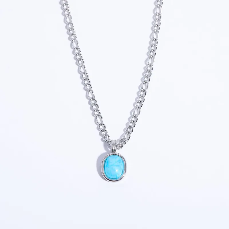 Colliers pendentifs rétro mode vert menthe pierre naturelle romaine ovale chaîne de clavicule bijoux exquis en acier inoxydable_voghion.com