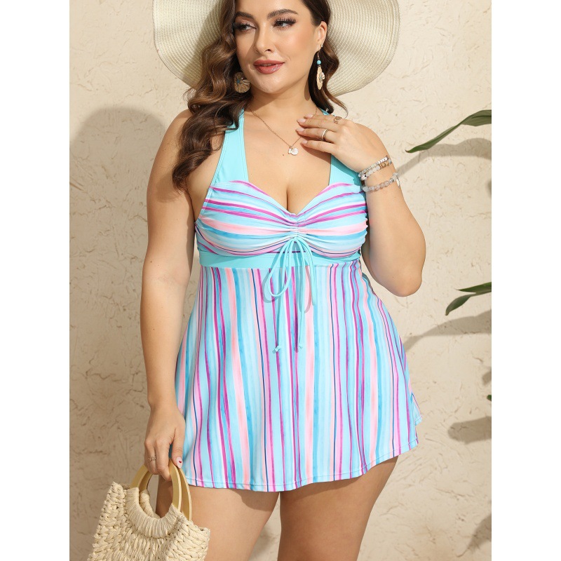 Women's large size swimsuit slim short skirt drawstring gathered boxer shorts swimsuit women_voghion.com