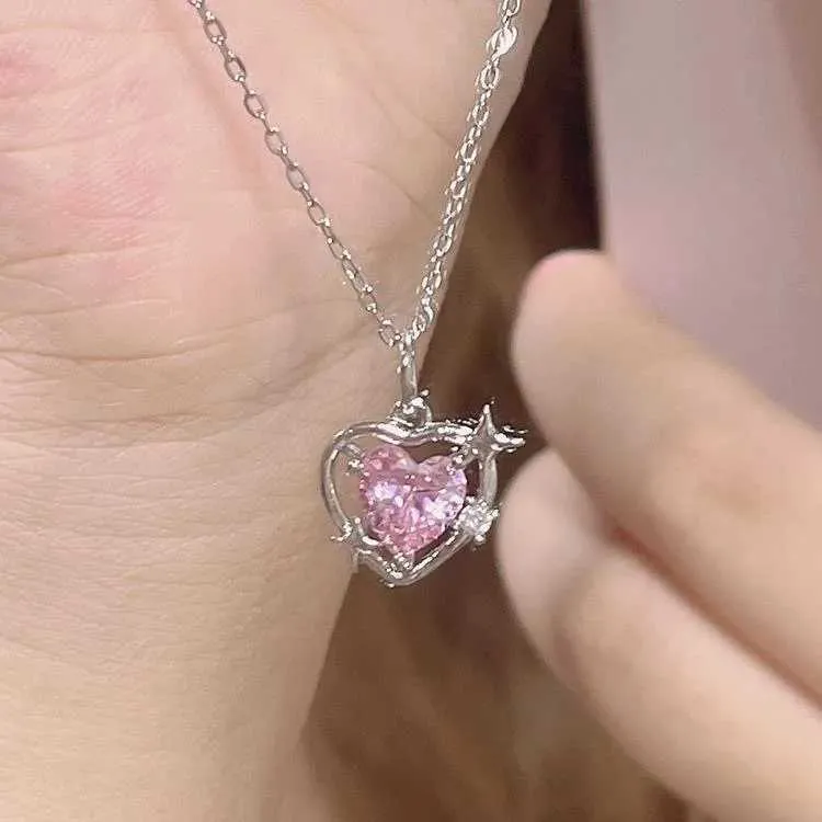 Collane con ciondolo Serie adorabile Collana Piccolo design a forma di cuore Stella Amore Cristallo rosa Dolce collana regalo_voghion.com