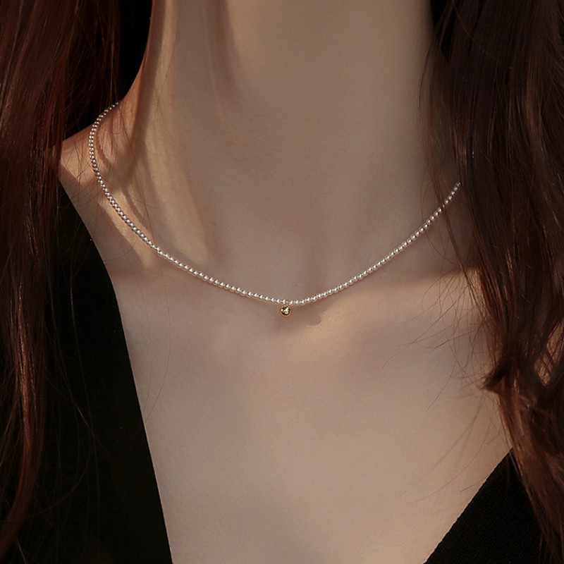 Collana girocollo in oro 14 carati americano con perle d'acqua dolce e piccoli fagioli di Zhong Chuxi, versione coordinata._voghion.com