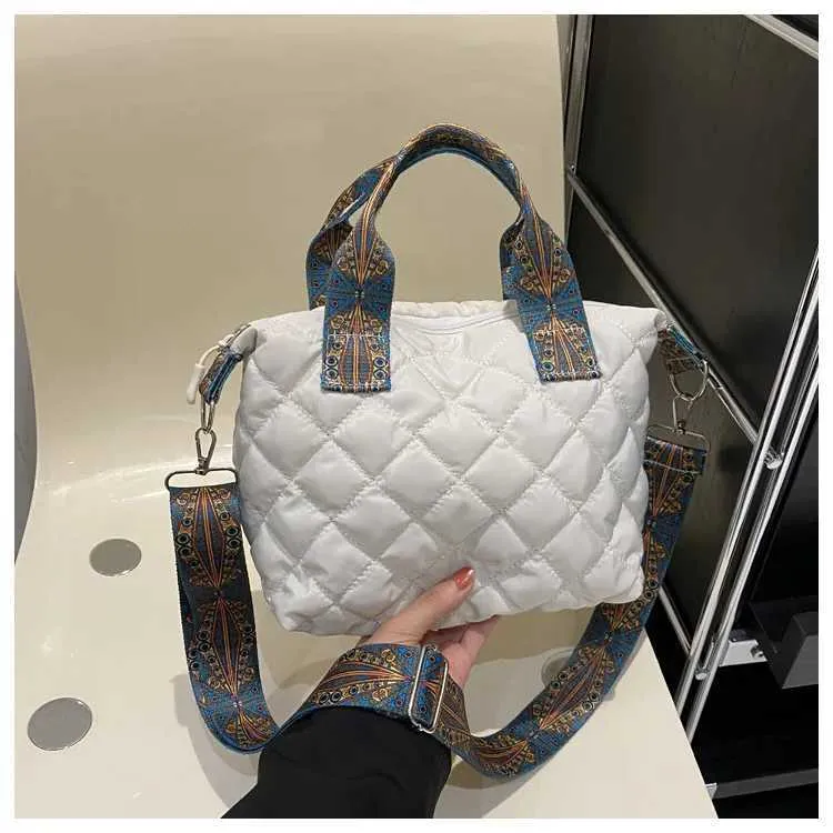 Borsa a tracolla larga da donna, autunno/inverno, rombo, in cotone, grande capacità, tutto abbinato Shoppin241106_voghion.com