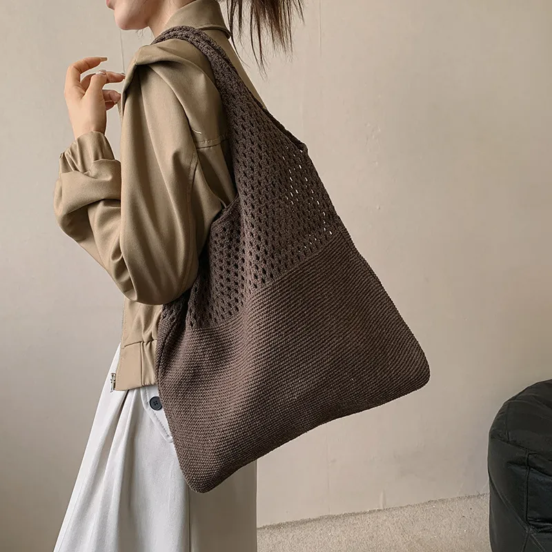 Borse a tracolla di grande capacità, alla moda, da donna, in tessuto cavo all'uncinetto, borse a mano, ecologiche, per la spesa._voghion.com