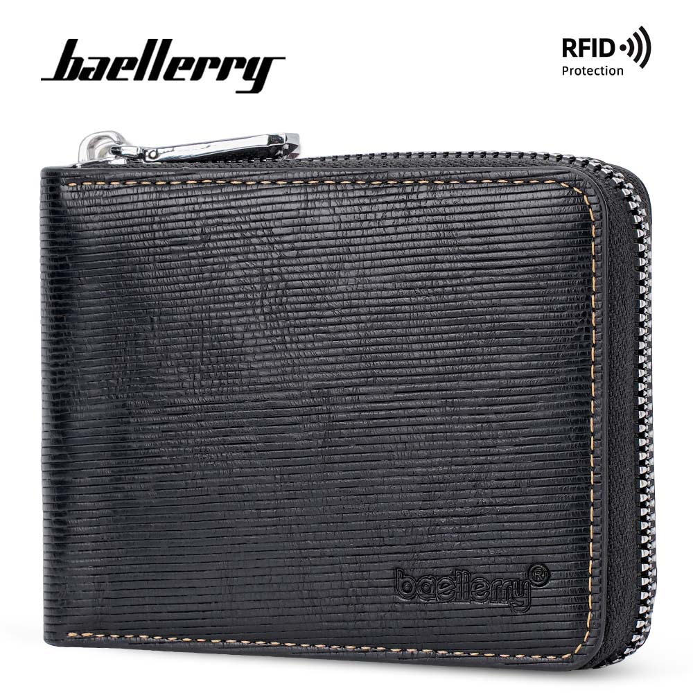 Baellerry ny lommebok for menn, kort retro RFID-glidelås myntpung, enkel horisontal kortholder_voghion.com