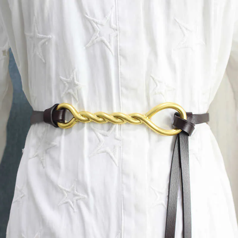 Curea din piele Chntensho cu cataramă plisată și buclă răsucită, importată, cu inel și nasture răsucit, Q0625_voghion.com