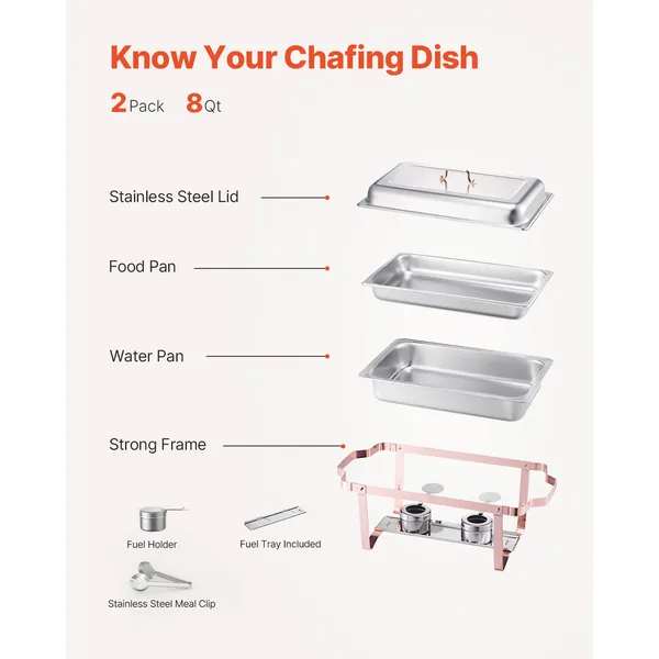 Chafing Dish Buffet-Set, 8 Qt 2er-Pack, Edelstahl-Chafing Dish mit 2 großen Behältern, rechteckiger Catering-Wärmer_voghion.com