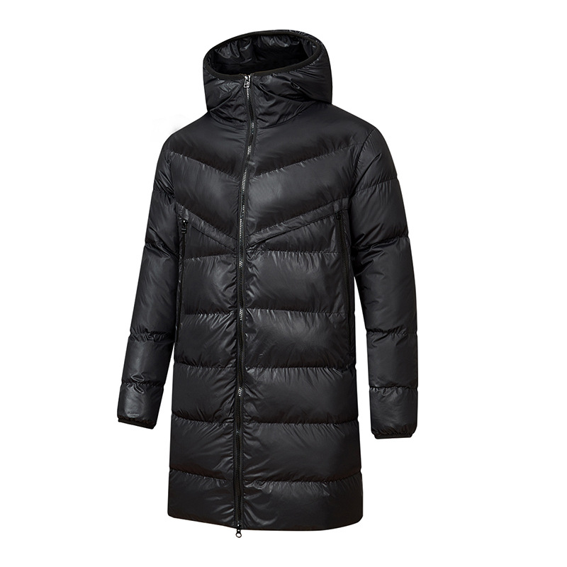 Vêtements pour hommes hiver nouvelles vestes en coton de soie pour hommes et femmes, longues, au-dessus du genou, couples, épaissies, populaires, à capuche, veste en coton de soie de canard blanc